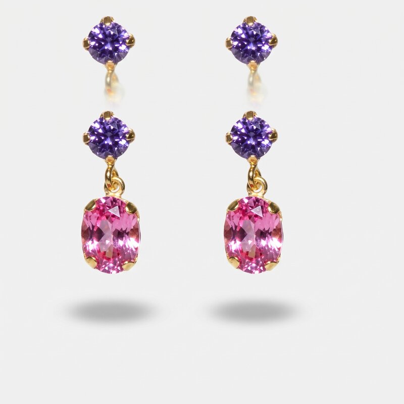 Orecchini in Argento 925 con cristallo ovale rosa e punto luce viola - BYSIMON gioielli