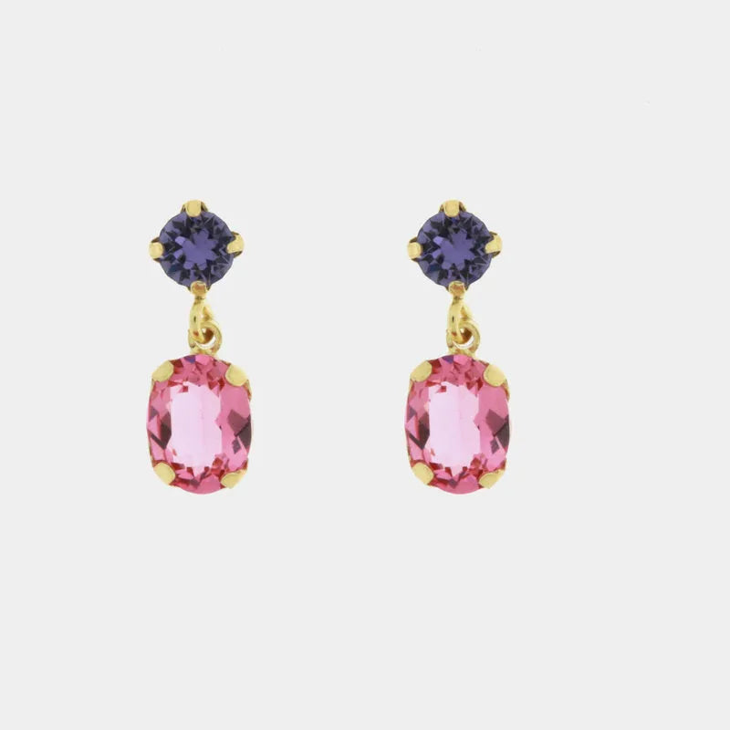 925 Silver earrings with pink oval crystal and purple light point
