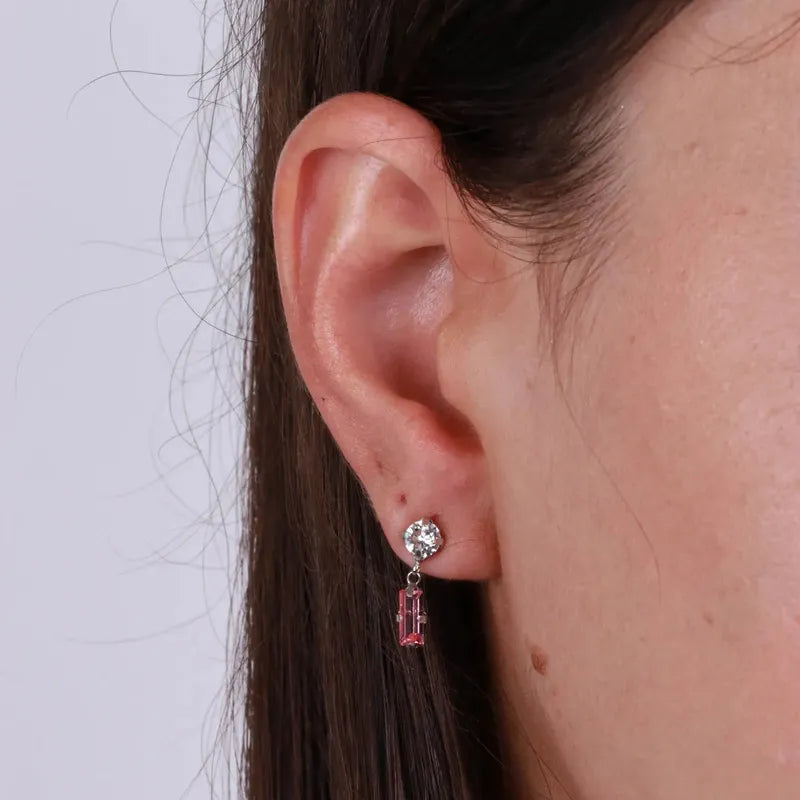Orecchini in Argento 925 a baguette con cristalli rosa