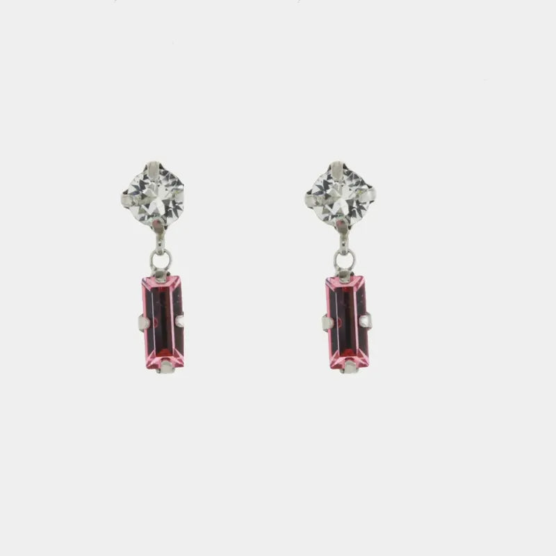 Orecchini in Argento 925 a baguette con cristalli rosa