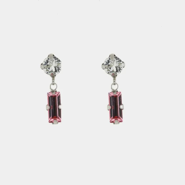 Orecchini in Argento 925 a baguette con cristalli rosa