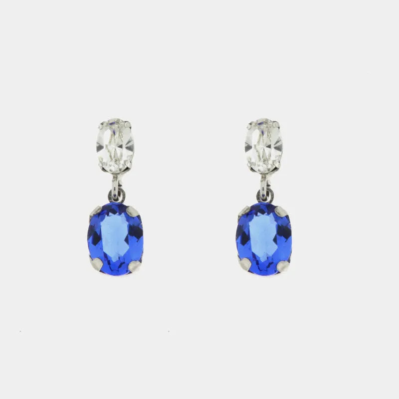 Oval-shaped 925 silver earrings with blue crystals
