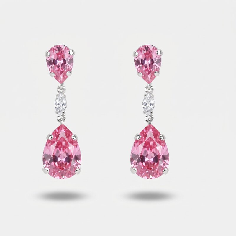 Orecchini in Argento 925 a goccia con cristalli rosa - BYSIMON gioielli