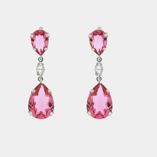 Orecchini in Argento 925 a goccia con cristalli rosa - BYSIMON gioielli