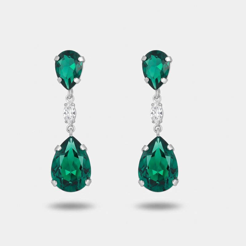 Orecchini argento 925 con cristalli verdi a goccia - BYSIMON gioielli