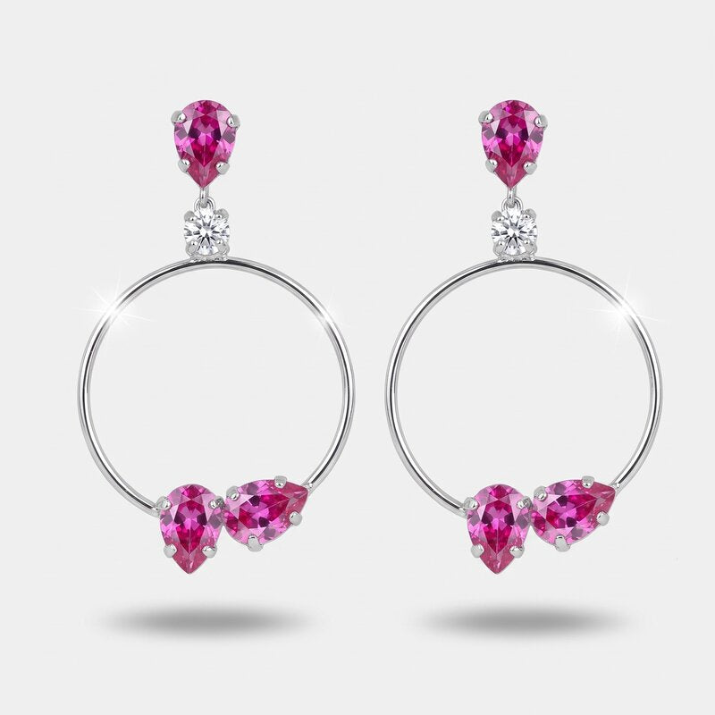 Orecchini in Argento 925 a cerchio con cristalli rosa - BYSIMON gioielli