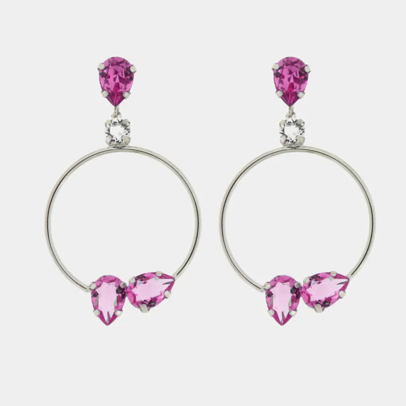 Orecchini in Argento 925 a cerchio con cristalli rosa