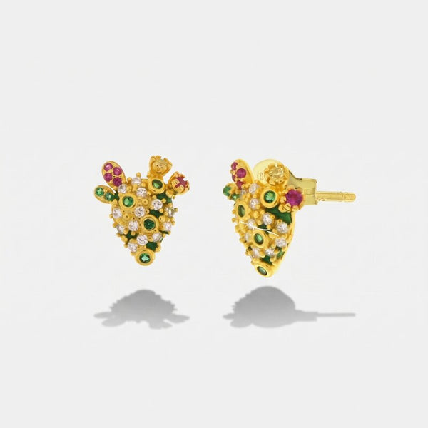 Orecchini in Argento 925 a lobo con cactus e zirconi colorati - BYSIMON gioielli