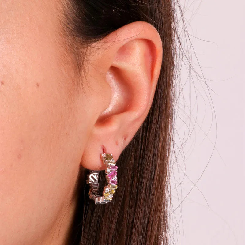 925 Silver Earrings with Multicolor Zirconia