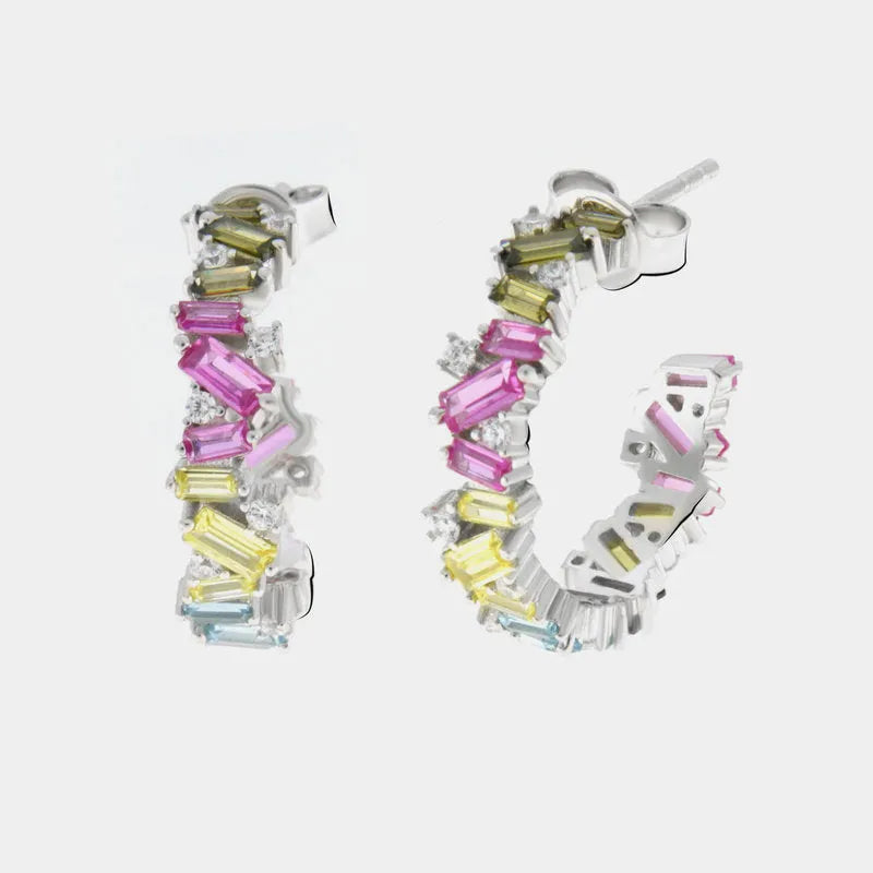 925 Silver Earrings with Multicolor Zirconia