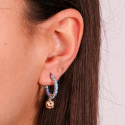 Orecchini in Argento 925  con zirconi celesti e zircone pendente champagne