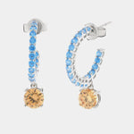 Orecchini in Argento 925 con zirconi celesti e zircone pendente champagne Collezione Amsterdam - BYSIMON gioielli