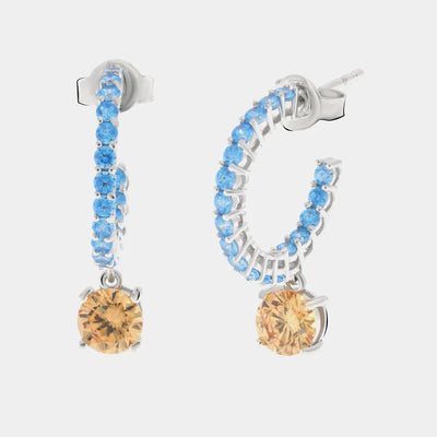 Orecchini in Argento 925 con zirconi celesti e zircone pendente champagne Collezione Amsterdam - BYSIMON gioielli