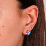 Orecchini in Argento 925  a fiore con zirconi bianchi e blu