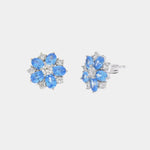 Orecchini in Argento 925  a fiore con zirconi bianchi e blu - BYSIMON gioielli