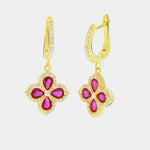 Orecchini in Argento 925 con fiore pendente magenta e zirconi bianchi