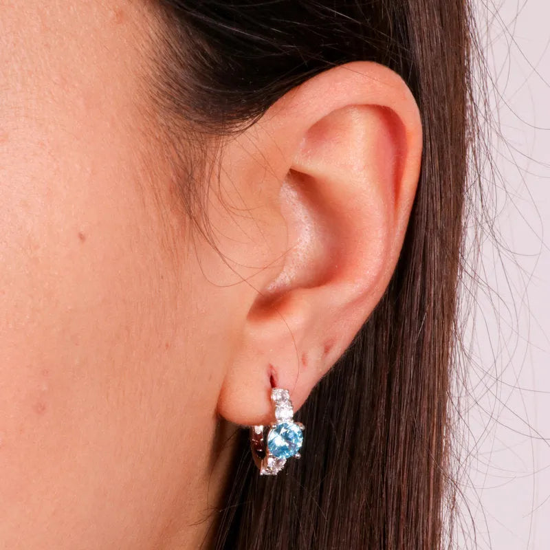 925 Silver Earrings with Central Light Blue Zircon and Flat Light Points