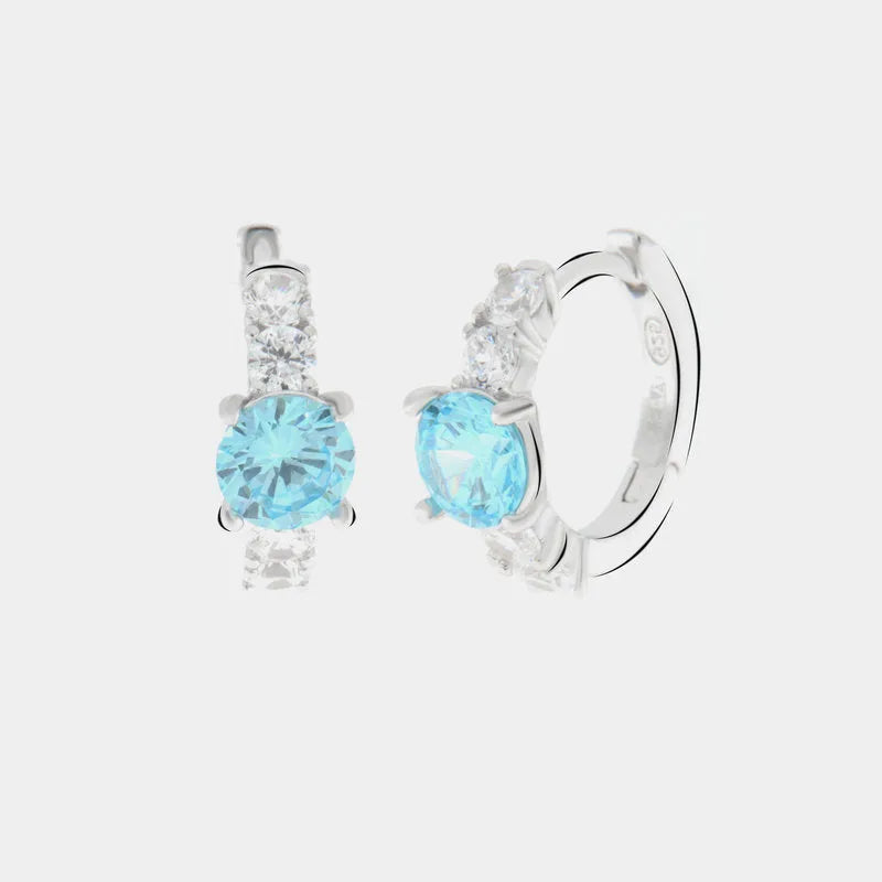 925 Silver Earrings with Central Light Blue Zircon and Flat Light Points