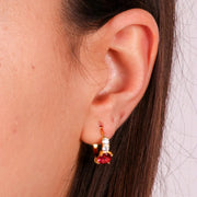 Orecchini in Argento 925 con zircone rosso centrale e bianchi