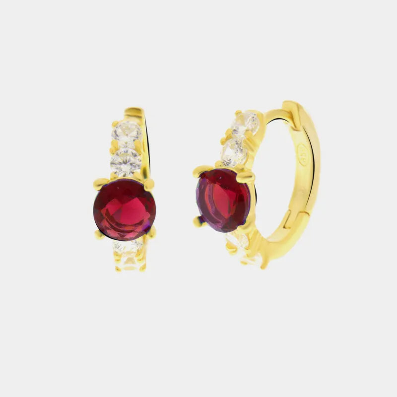 Orecchini in Argento 925 con zircone rosso centrale e bianchi