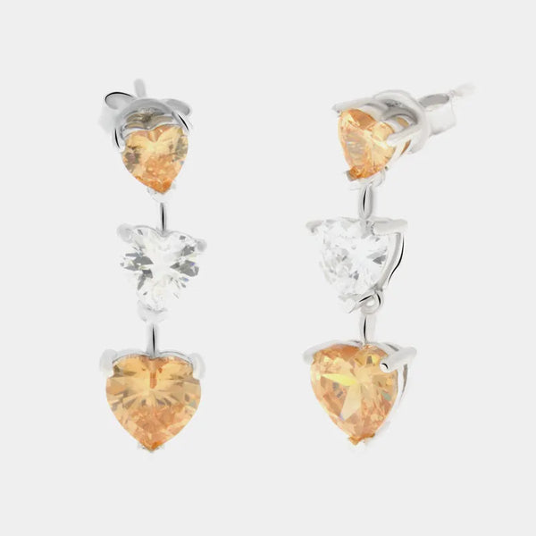 Orecchini in Argento 925  con zirconi a forma di cuore binachi e champagne - BYSIMON gioielli