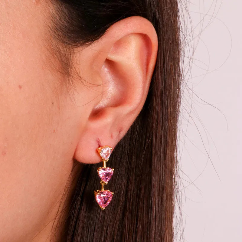 925 Silver Earrings with Pink Zirconia Heart Pendant