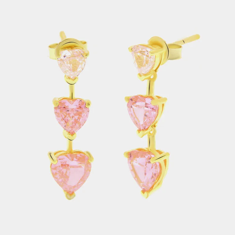 925 Silver Earrings with Pink Zirconia Heart Pendant
