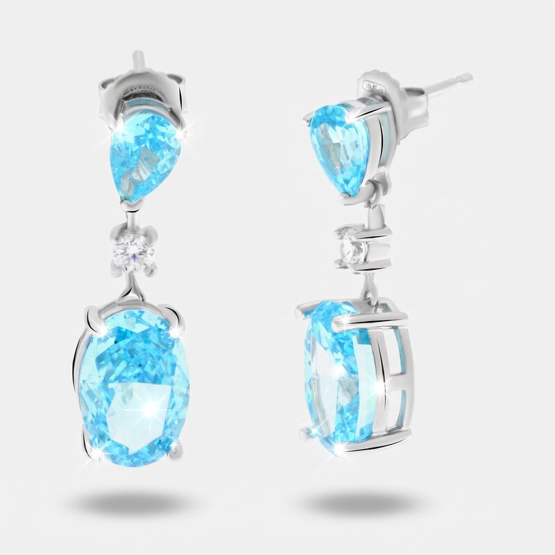Orecchini in Argento 925 con zirconi celesti pendenti Collezione Amsterdam - BYSIMON gioielli