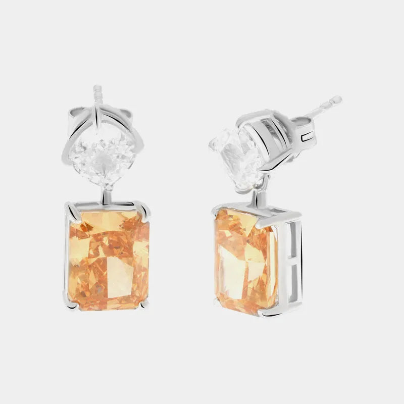 Orecchini in Argento 925 con zirconi champagne pendenti Collezione Amsterdam - BYSIMON gioielli