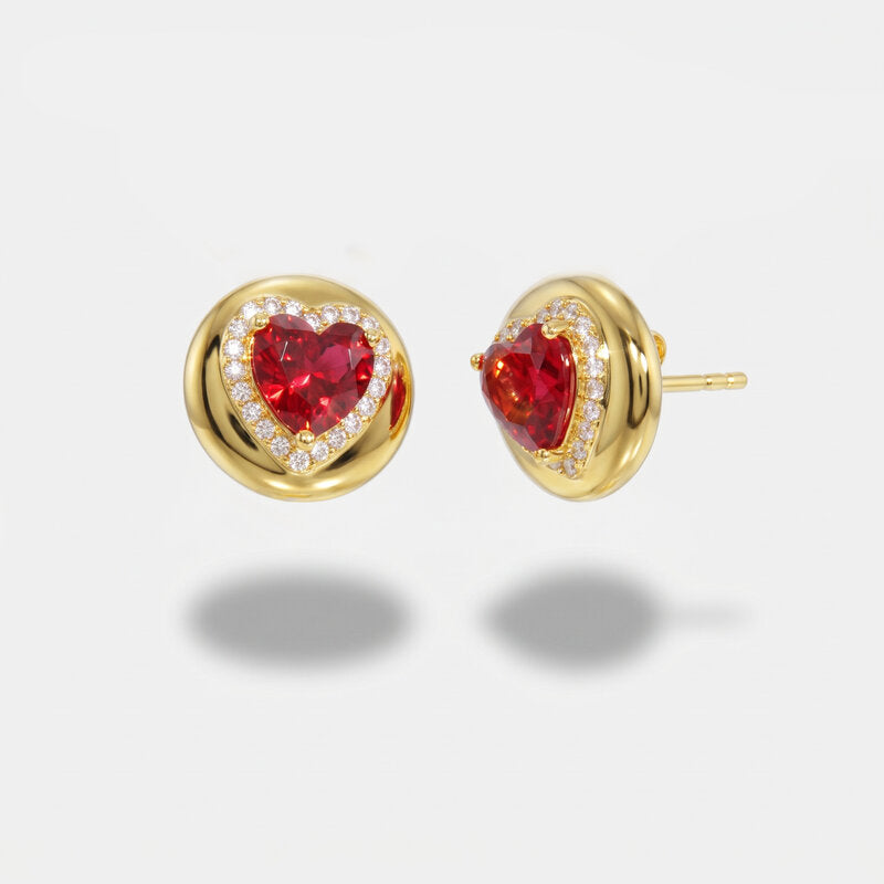 Orecchini in Argento 925  con cuore rosso e zirconi bianchi - BYSIMON gioielli