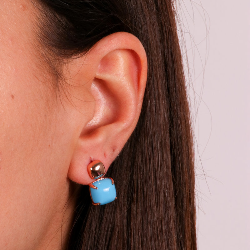 Orecchini A Lobo Argento 925 A Trifoglio Con Cristalli Zircone Blu, 8mm