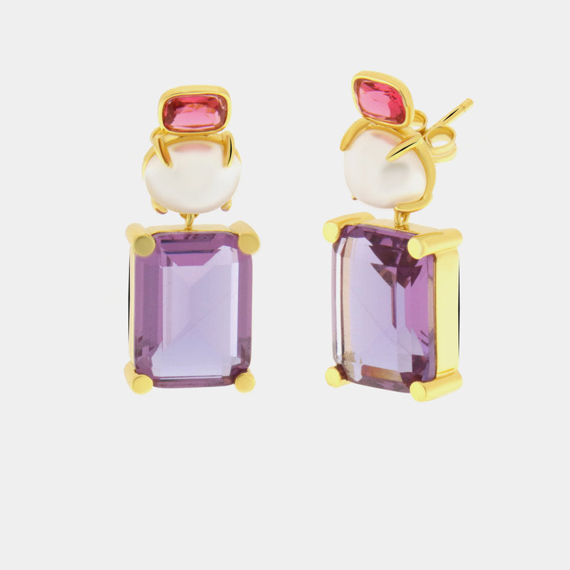 Orecchini in Argento 925 con zirconi rettangolari viola SIMEONE - gioiello BySimon