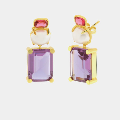 Orecchini in Argento 925 con zirconi rettangolari viola SIMEONE - gioiello BySimon