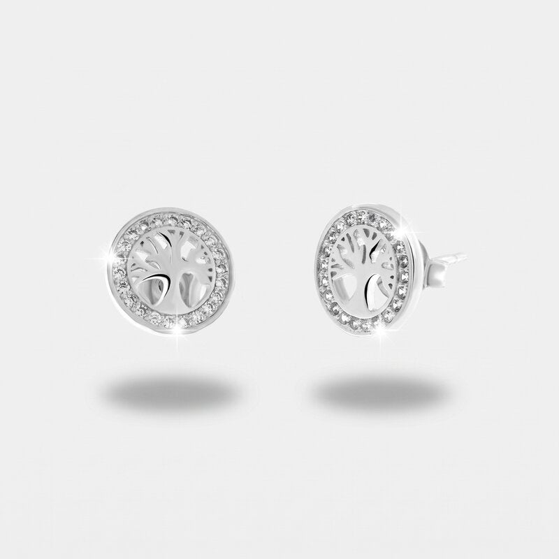 Orecchini in Argento 925 a lobo albero della vita con zirconi bianchi Collezione Barcellona - BYSIMON gioielli