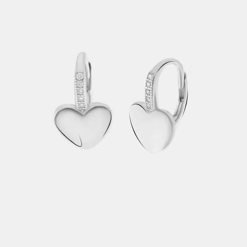 Orecchini in Argento 925  a monachella con cuore e zirconi bianchi
