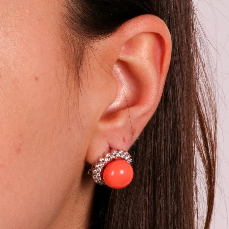 925 Silver Earrings with Coral Paste Pearl