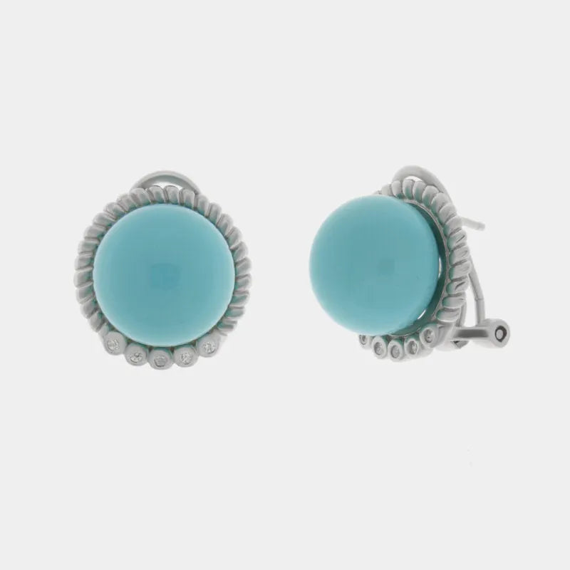 925 Silver Stud Earrings with Central Turquoise Paste Pearl