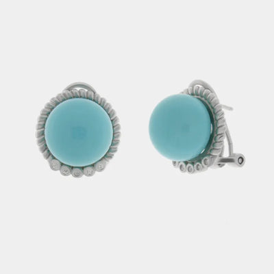 925 Silver Stud Earrings with Central Turquoise Paste Pearl