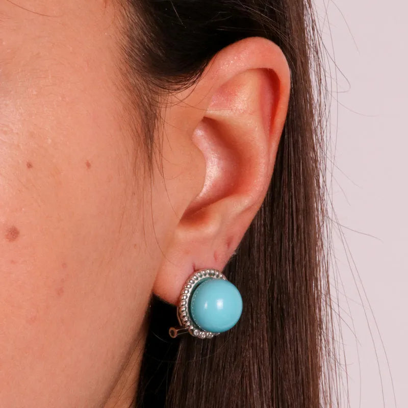 925 Silver Stud Earrings with Central Turquoise Paste Pearl