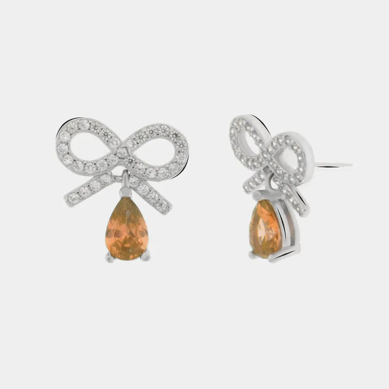 925 Silver Earrings with Bow Embellished with White Zircons
