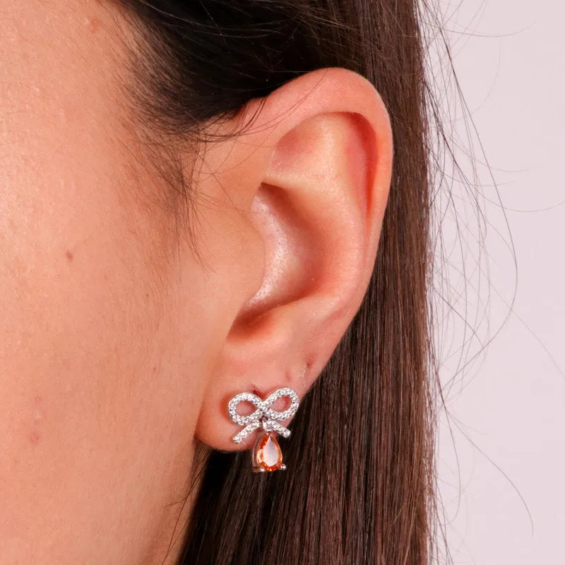 925 Silver Earrings with Bow Embellished with White Zircons