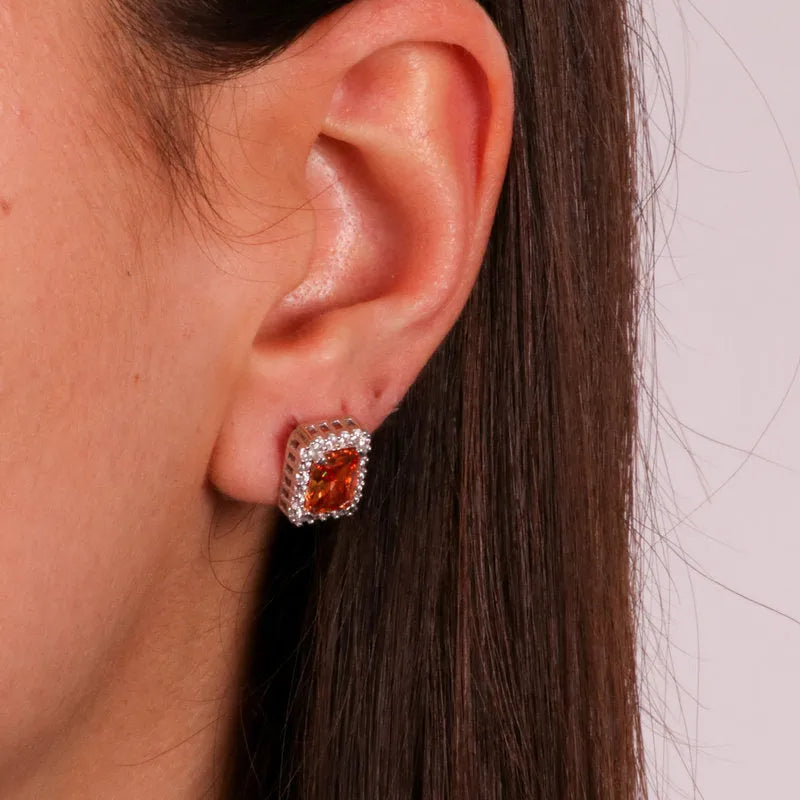 Orecchini in Argento 925 a lobo con zircone centrale champagne e bianchi