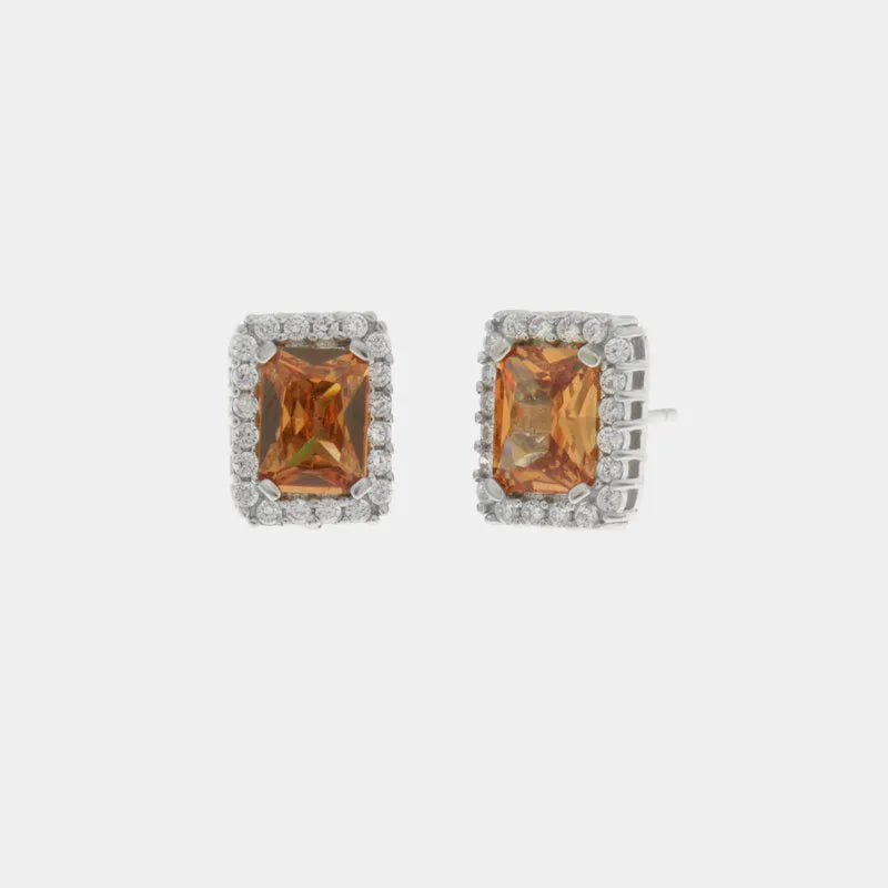 Orecchini in Argento 925 a lobo con zircone centrale champagne e bianchi