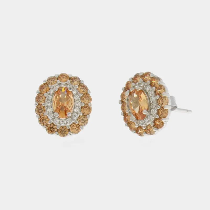 925 Silver Stud Earrings with Champagne Zirconia