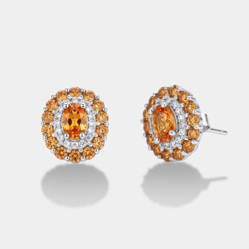Orecchini in Argento 925 a lobo con zirconi color champagne - BYSIMON gioielli