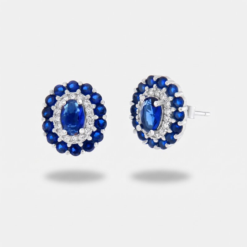 Orecchini in Argento 925 con zirconi bianchi e blu taglio ovale - BYSIMON gioielli