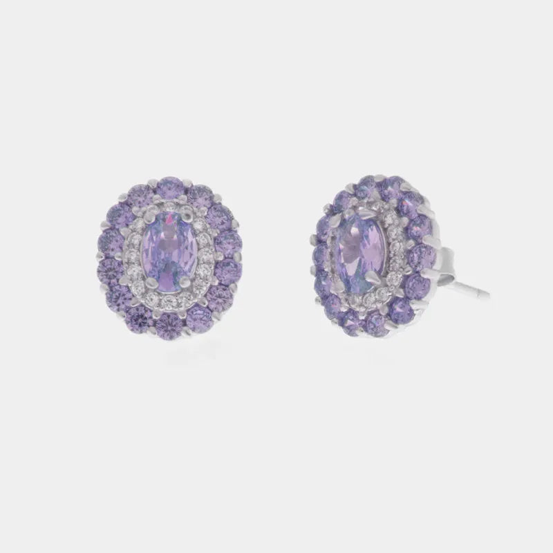 925 Silver Earrings with Oval-Shaped Lilac Zirconia
