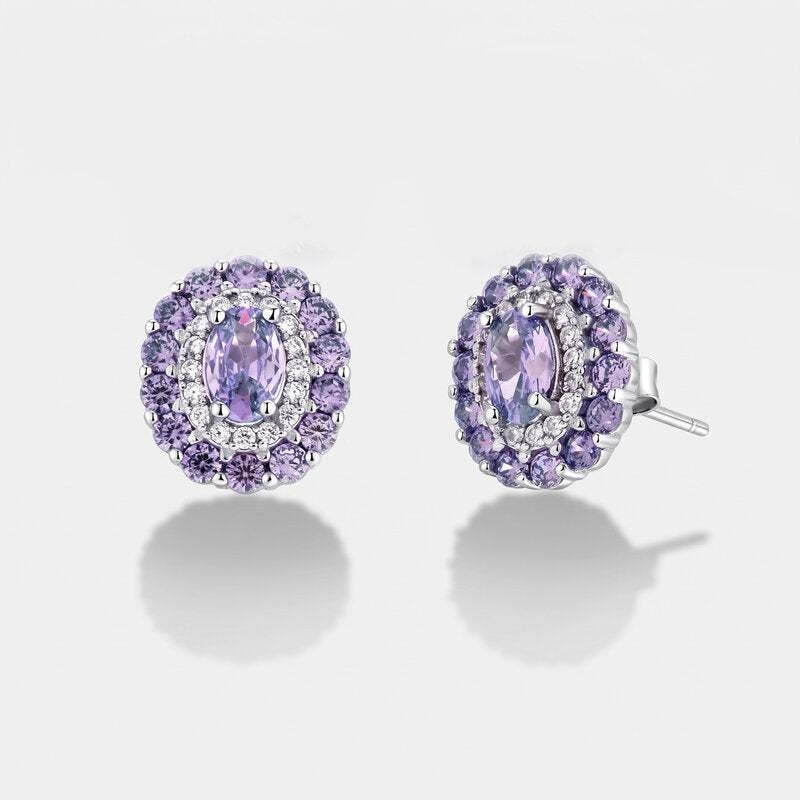 Orecchini in Argento 925 con zirconi lilla dalla forma ovale - BYSIMON gioielli