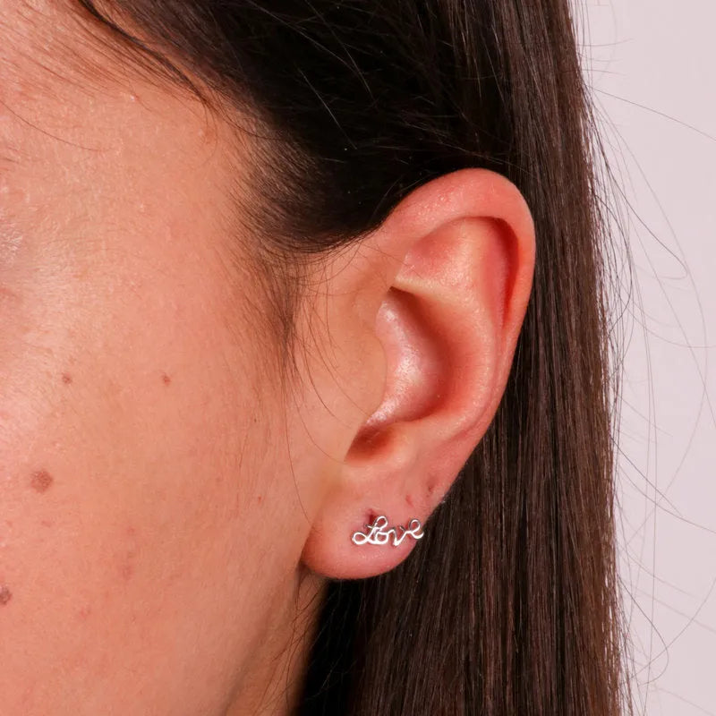 925 Silver Earrings with Love Writing