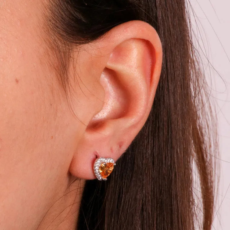 Orecchini in Argento 925  con pietra centrale champagne e contorno in zirconi bianchi